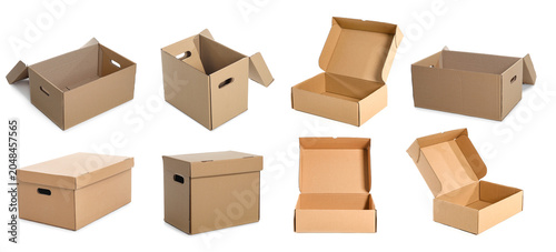 Collage of open cardboard b...