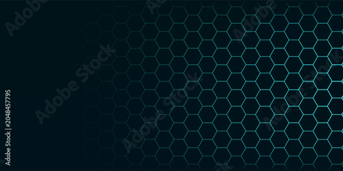Black background with blue neon hexagon grid. Glowing hex background.
