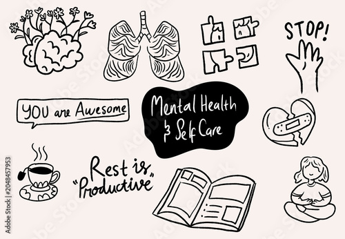Self Care Routine Hand Drawn Doodle Set