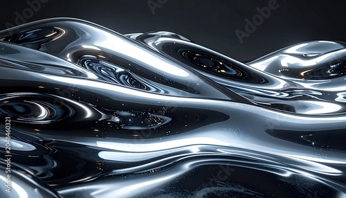 Abstract Metallic Waves Reflecting Light in a Dark Environment.