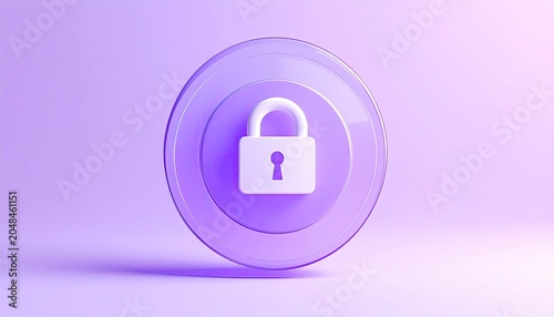 3D Render of a White Padlock Icon on a Purple Circular Background.