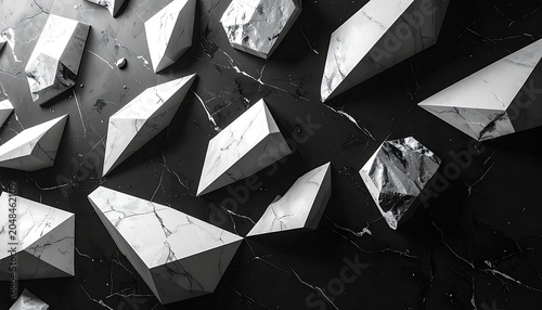 Abstract Geometric Shapes with Marble Texture on Dark Background.
