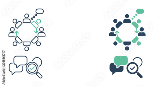 Cuadro en lienzo Group consensus feedback icon with magnifying glass and checkmark for quality as