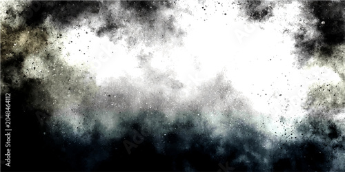 Schilderij op canvas Dark smoke and particle explosion effect with bright center and dark edges, conveying intense drama and chaos