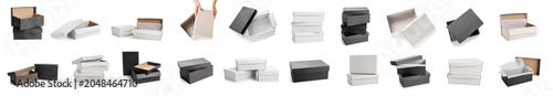 Set of many shoeboxes on wh...