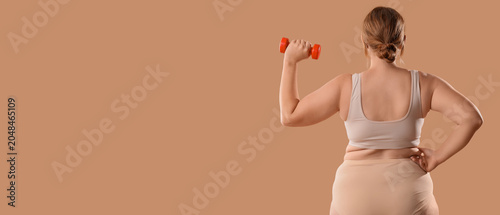 Overweight woman in underwe...