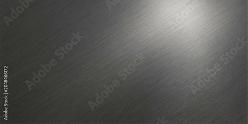 Fényképezés Brushed metal texture with diagonal lines, highlighting a strong light source reflecting off the surface
