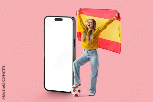 Female soccer fan with Span...