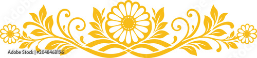 Daisy Floral Border Ornament with Vines, Leaves and Scrollwork