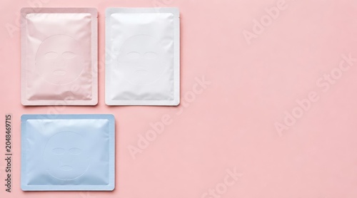 Facial sheet mask sachets flat lay