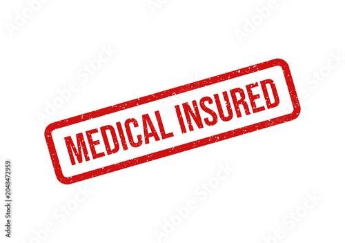 Foto Medical insured red stamp on white background