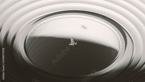 Massive Circular Lunar Base Moon Crater Concentric Rings Futuristic Outpost Spacecraft Deep Shaft Sci Fi Architecture Vast Lunar Surface 3d illustration