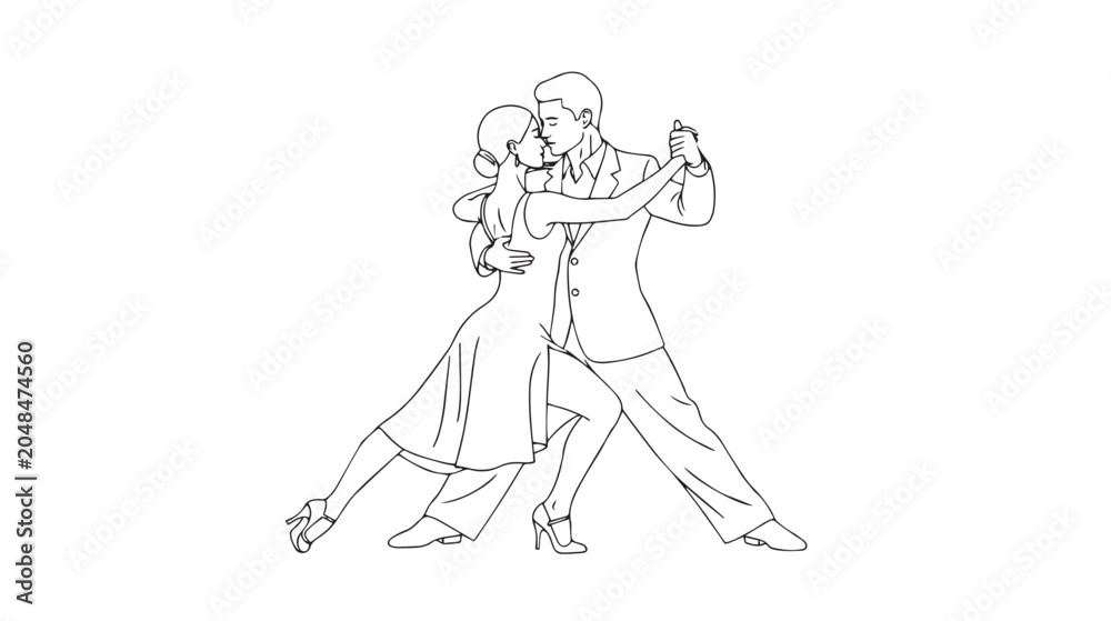 Obraz premium Passionate Ballroom Tango Dancers Continuous One Line Art Romantic Couple Illustration