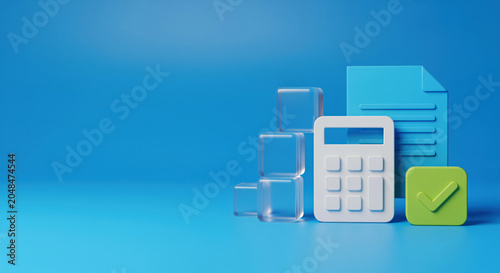 Tax filing services need a calculator and approved invoice scene for bookkeeping firms, payroll apps, expense reports, audit preparation and small business accounting pages with copy space
