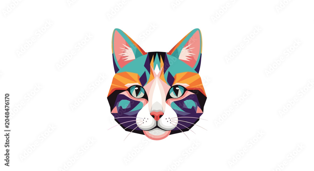 Fototapeta premium Vibrant Geometric Cat Face Pop Art Illustration