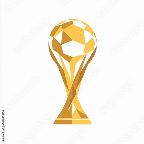 Golden Geometric Championship Trophy with Polygonal Globe Design Isolated on White Background