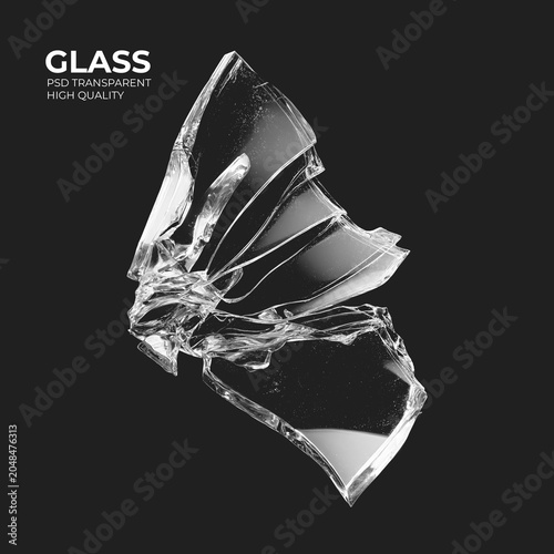 Tableau sur toile Shattered Glass Fragment on Black Background