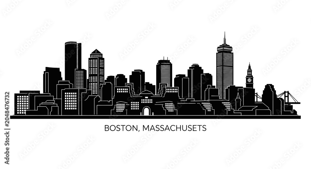 Fototapeta premium Boston Massachusetts Skyline Silhouette Vector Illustration