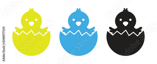 Tablou pe pânză Newborn Chick Hatching from Cracked Egg Vector Illustration Featuring Colorful E
