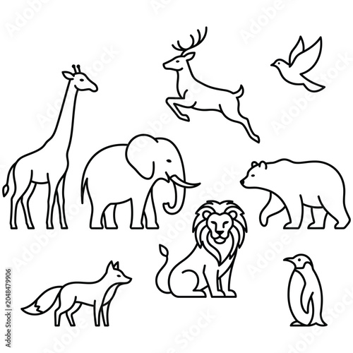 Photography Collection of wild animal silhouettes including giraffe elephant and lion