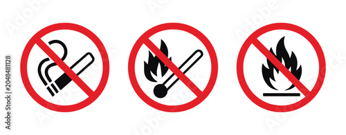 Canvastavla No Open Fire Sign Set Vector Collection Featuring No Smoking, No Matches and Fir