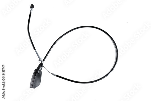 Foto Motorcycle throttle oil pump splitter cable with black rubber housing top view