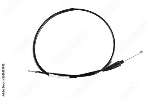Fotografie Motorcycle throttle control cable with black housing sleeve and adjust bolt set