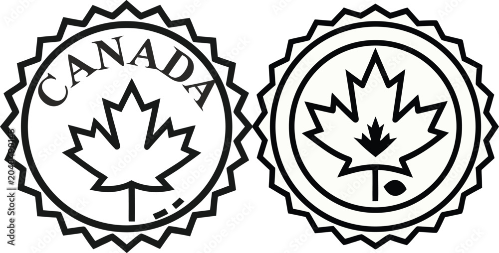 Fototapeta premium Made in Canada Premium Quality Certification Badge Featuring Bold Red Maple Leaf Emblem with Elegant Gold Circular Border Design Symbolizing Authentic Canadian Manufacturing Excellence and National Pr