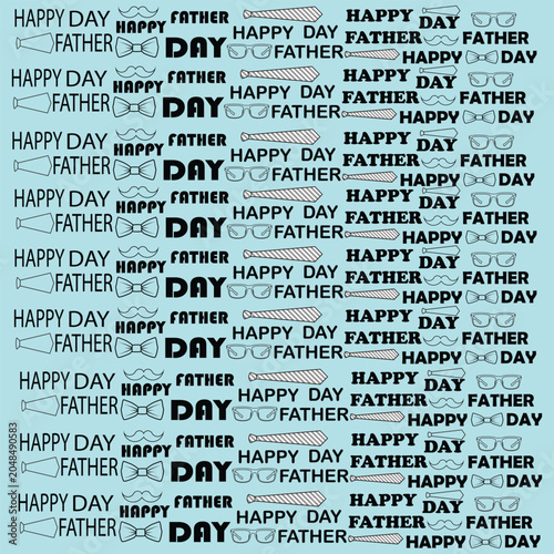 Happy Father's Day seamless pattern with typographic elements and icons outline vector illustration on light blue background.