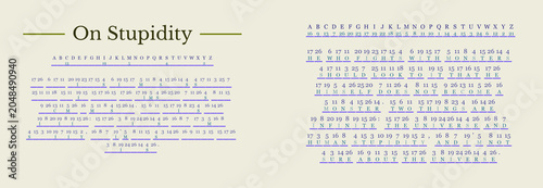Photos Text with numerical patterns and cryptic messages in an artistic layout