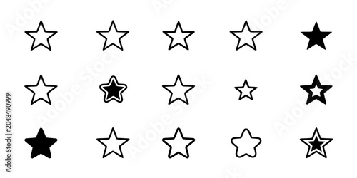 Stars with Various Fill Patterns and Styles in a Grid Arrangement Featuring Star, Star Shapes, Star Outline with Star Design and Star Icon Elements