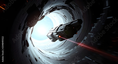 Spaceship Flying Through High Speed Cyber Tunnel with Laser Beam
