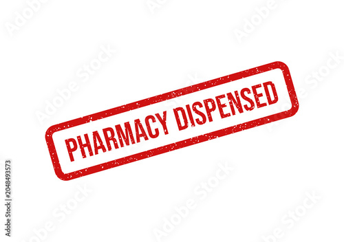 Obraz na płótnie Red pharmacy dispensed stamp or seal with bold white text