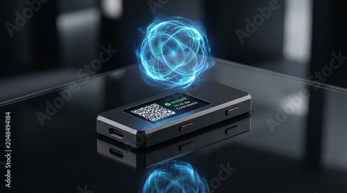 Futuristic renewable energy management system with holographic interface on glass desk showing solar panels wind turbine and hydroelectric dam under human hand control for smart grid efficiency