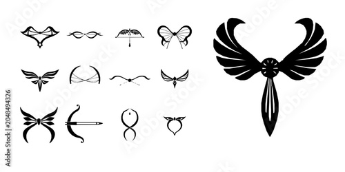 Photography Artemis Bow Greek Mythology Icon - Minimal Black Flat Vector Symbol on Pure Whit
