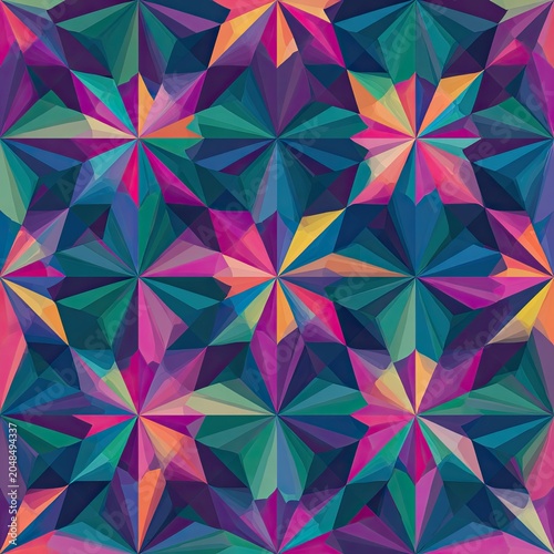 Vibrant Geometric Kaleidoscope Pattern with Multicolor Polygonal Designs for Modern Interior Decor