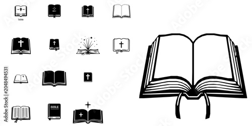 Canvastavla Bible Holy Book Religious Icon - Minimal Black Flat Vector Symbol on Pure White