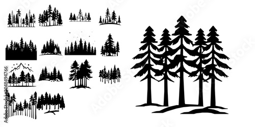 Boreal Forest Nature Icon - Minimal Black Flat Vector Symbol on Pure White Background with Clean Lines for Modern UI Design