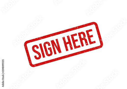 Cuadro en lienzo Red sign here stamp with bold white text