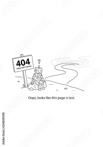 Cute Robot with Magnifying Glass 404 Page Not Found Vector Concept for Website Error Detection Search Failure and Technical Support