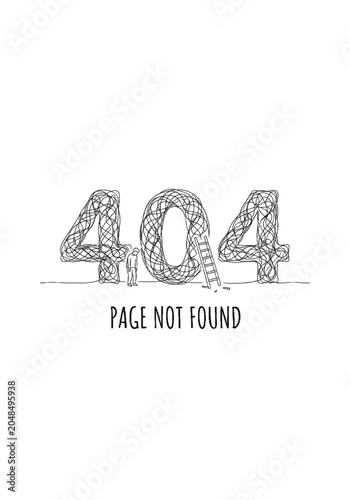 Abstract Scribble Style 404 Page Not Found Vector Illustration with Broken Ladder and Frustrated User Depicting Website Error Recovery Challenges