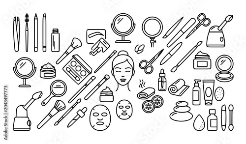 Fotografia Minimalist beauty salon outline illustration collection featuring makeup accesso