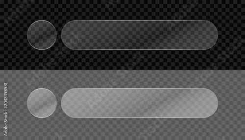 Glassmorphism UI Elements Set with Transparent Frosted Glass Button and Search Bar on Checkered Background