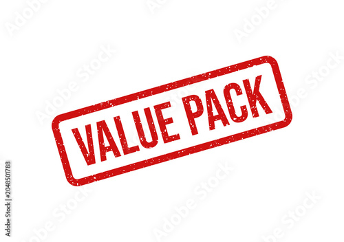 Red value pack stamp with bold white text