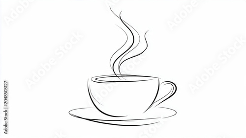 Foto Steaming hot cup of coffee on a saucer simple line drawing