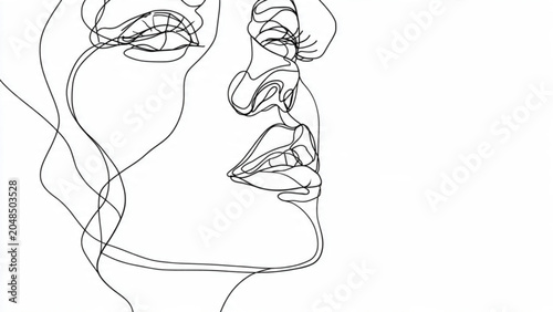 Slika na platnu Continuous line drawing of multiple faces in profile
