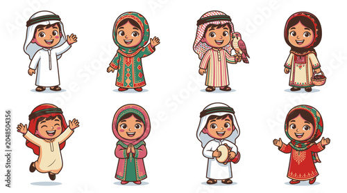 Children wearing traditional Middle Eastern clothing.