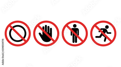 Fotografie Prohibition and Safety Symbols – Universal Warning Icons Representing “No Entry,