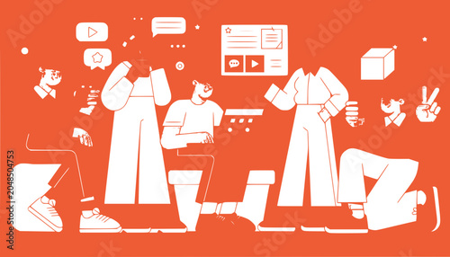 Diverse team brainstorming and collaborating on a project with digital tools