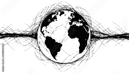 Global Network Connection Abstract Art, Earth Globe with Digital Data Lines